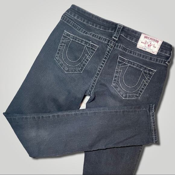 TRUE RELIGION SKINNY LOW RISE HORSESHOE POCKET CHARCOAL BLACK JEANS SIZE 28 - Picture 1 of 10